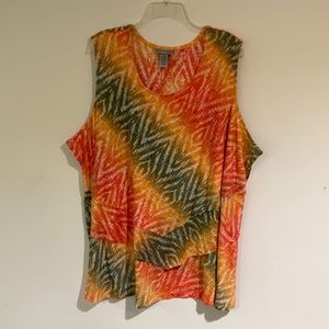 Catherines Women’s multi-colored tiered sleeveless shirt, size 30/32W (4X)